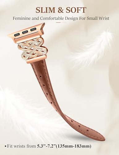 Image of Newlibery Leather Band for Women Slim Dressy Bands Compatible with Apple Watch 38mm 40mm 41mm 42mm 44mm 45mm 49mm, Designer Interlock Buckle Strap for iWatch Series 10 /9 /8 /7 /6 /5 /4 /3 /2 /1 /SE /Ultra