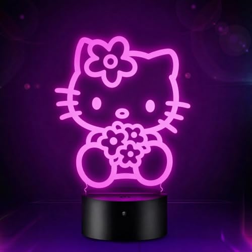 HooJtny Kitty Candeeiro de luz noturna 3D 16 cores USB recarregável decorações de quarto de Natal presente para crianças