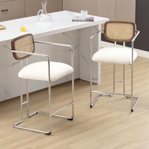 Ya-Home Rattan Barhocker 2er Set Küchenhocker mit Lehne Barstuhl mit...