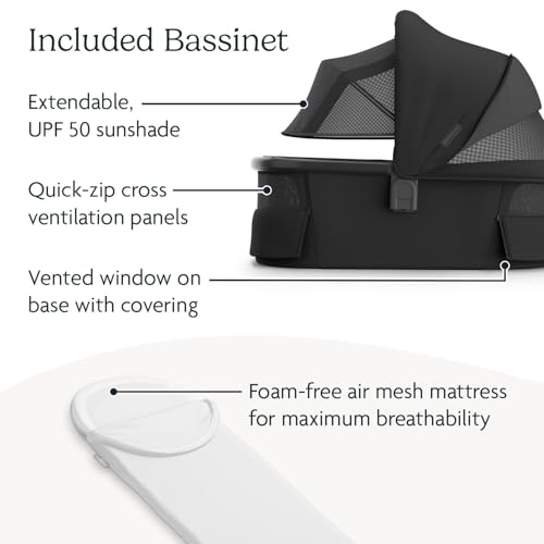 Image of UPPAbaby Vista V3 Stroller + Bassinet V3 - Convertible Single-to-Double Stroller System- Bassinet, Toddler Seat, Bug Shield, Rain Shield Included - Jake (Charcoal /Carbon Frame /Black Leather)