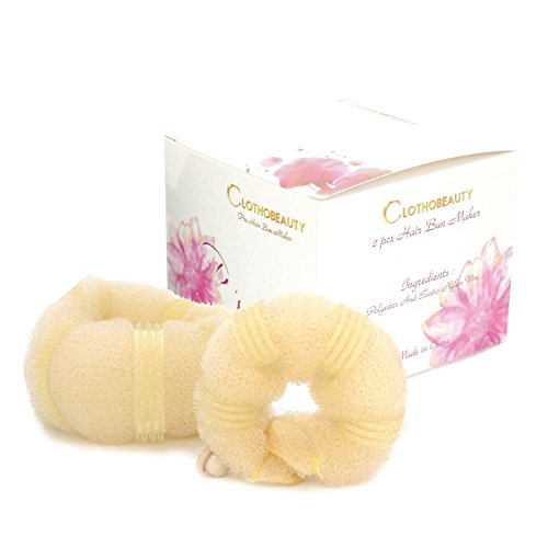 CLOTHOBEAUTY 2 Pcs Hair Bun Styling Twist Ring Former Shape, Chignon Bun Maker Doughnut, Hair Curler Accessory, Kids Children Hair Bun Maker Tools (S-Beige)