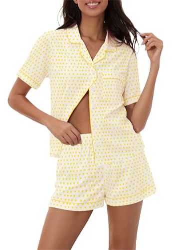 Image of Ammiko Womens Pajamas Set Y2k Loungewear Pajama Button Down Top and Shorts Monkey Beach Short Sleeve Sleepwear Preppy