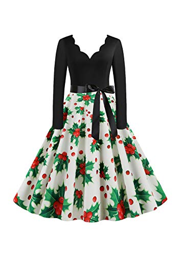 EFOFEI Damen 1950er Vintage Retro Brautjungfernkleid Hepburn Cocktailkleid Lange Ärmel Ballkleid Hepburn Cocktailkleid Weiß L