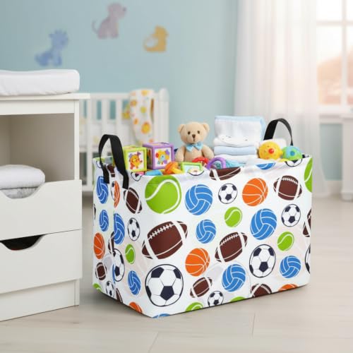 Image of Football Storage Basket Empty, Waterproof Football Storage Bins Organizer, Foldable Closet Shelf Baskets with Handles for Home Office Dorm Closet Shelf