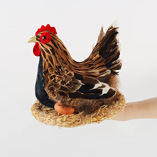 Bbiamsleep 6.7 Inches Realistic Chicken Garden Statue Real Feather Hatching Hen Statue Outdoor Decor For Garden Yard Patio Or Kitchen D¨¦Cor thumb #1
