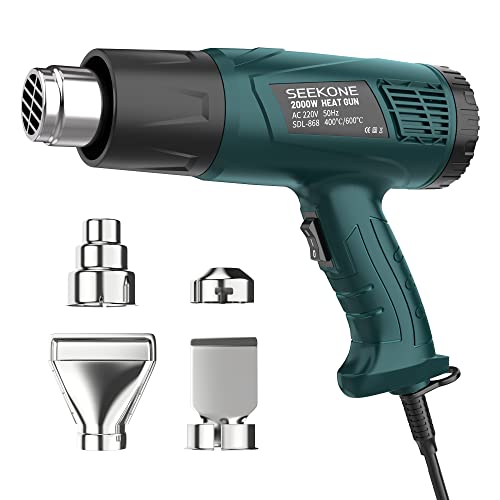 SEEKONE Heat Gun 2000W, Heavy Duty Hot Air Gun Kit Dual-Temperature Settings 400? & 600? with Overload Protection, Hands-Free Stand, High Temperature Protective Cover, 4 Nozzles for Stripping Paint