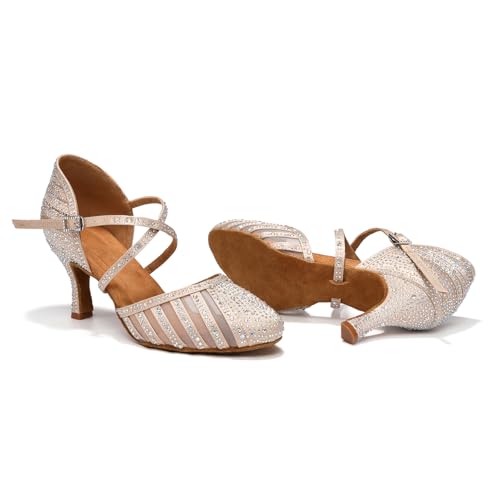 Womens Ballroom Dance Shoes Rhinestone Closed Toe Latin Salsa Dancing Shoes Performance Dance Heels YCL4033