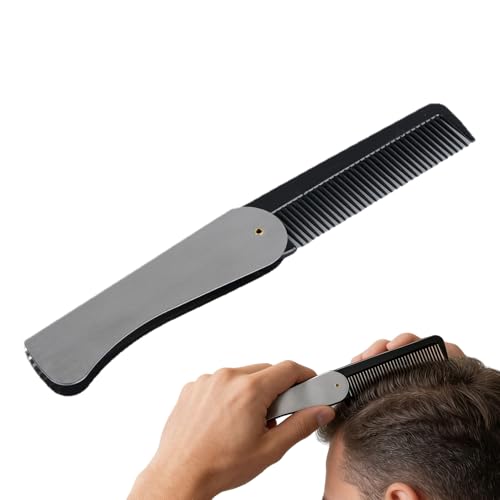 Folding Comb, Stainless Steel Beard Tool, Compact Mustache Comb with Precision, Durable Metal Hair Tool, Grooming Accessory with Foldable Style, Men's Grooming for Travel and Home