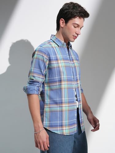 Image of Highlander Men's Slim Fit Check Shirt | Long Sleeves | Regular Collar | Casual Shirts for Men