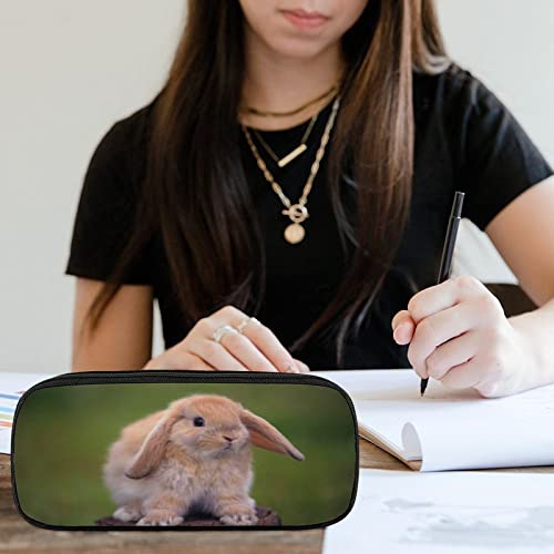 Kamuff Rabbit Pu Leather Quad Pen Case Zipper Pencil Pouch Holder For Pens Case Office Storage Box Organizer Pen Bag(8×1.5×3.5 In) #TOP4