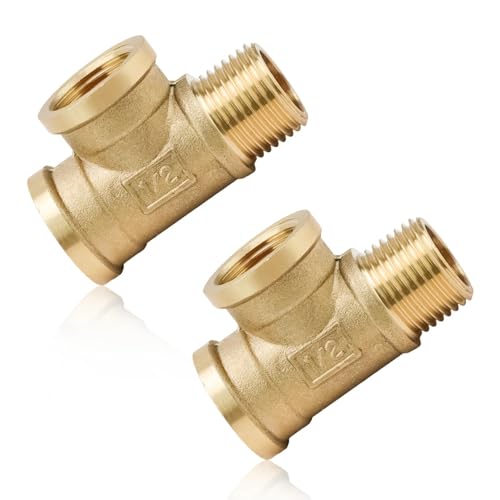MUNTE 2 Piezas Latón en T de Tubo, 90° T de 3 Vías de 1/2 Pulgadas, IG/IG/AG (20,5 mm, 26,7 mm) T de Latón de 1/2 Pulgadas, Adecuado para Aire Acondicionado, Baño, Inodoro