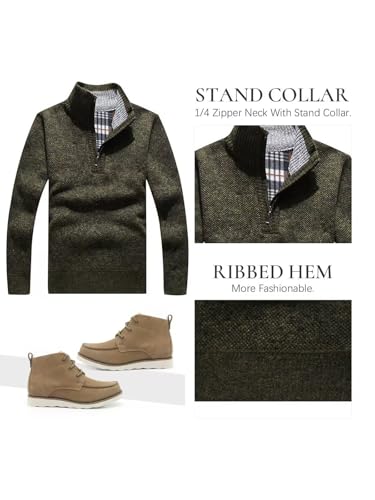 Les umes Mens Half Zip Jumper Plaid Fleece Lined Turtleneck Knit Sweater Long Sleeve Warm Stand Collar Pullover2