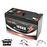 12V LiFePO4 100Ah バッテリーパック（充電器付）– Power Wheels/スクーター/ラジオ/UPS/魚群探知機/ソーラー対応 – 12.6V 最大、3A/5A