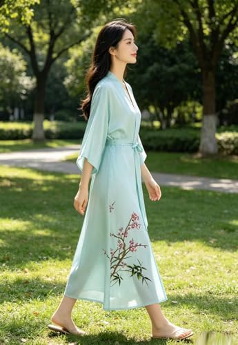 Image of Women's Classic 100% Silk Kimono Robe, Bathrobe-Printed Pattern