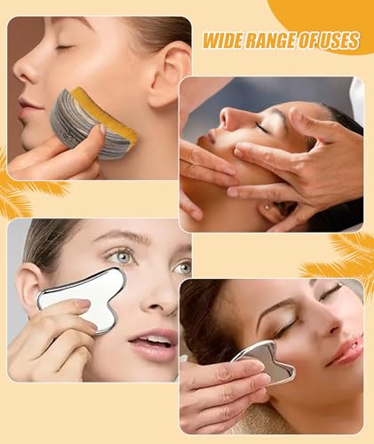 2 Facial Massager Tools,Lymphatic Contour Face Brush,Set for Puffiness Reduction and Skin Care, Stainless Steel Gua Sha Board for Facial Sculpting and Relaxation - Image 7 thumbnail