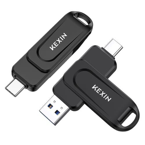 KEXIN Dual 64GB Flash Drive 2 Pack USB-A & Type-C Thumb Drive 3.0 100MB/s Swivel USB Drive 64GB Memory Stick for Smartphone Tablet iPhone 15/16 Car Game Console, Black 2 Pack