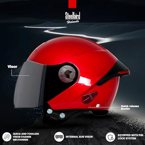 Image of Steelbird SBH-64 Brutal Plus Reflector ISI Certified Open Face Helmet for Men and Women with Extra Smoke Visor