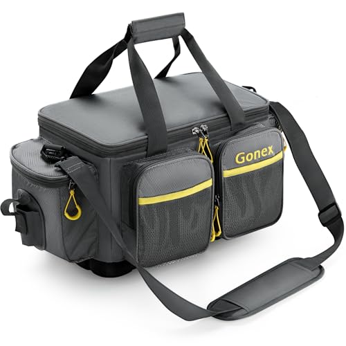 Gonex Bolsa de Pesca Impermeable de poliéster con Correa de Hombro Acolchada y Base Antideslizante, Adecuada para 3600 3700 Tackle Box (Gris)