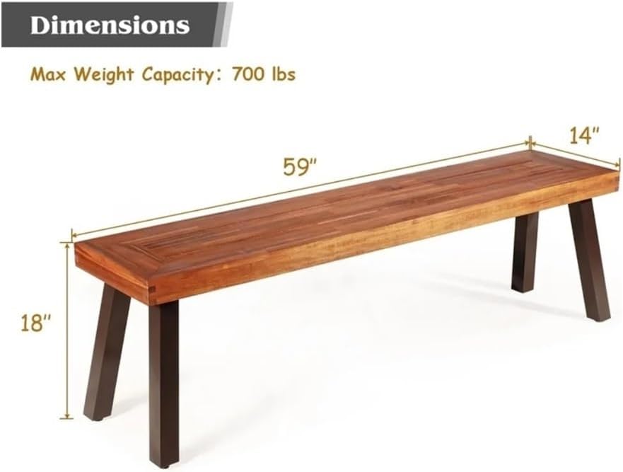 Benches, Rustic Wooden Outdoor Chair with Steel Legs for Patio & Garden