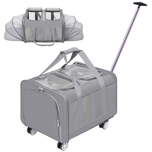 Expandable Pet Carrier with Wheels, Double Cat Dog Carrier 21"x 1...