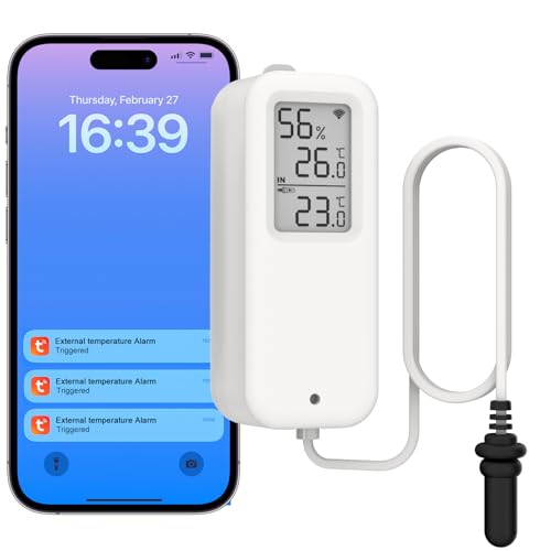 DAYTECH Thermomètre à réfrigérateur WiFi Alarme de thermomètre de congélateur intelligent avec alertes d'application, moniteur numérique de température à distance pour la maison/le bureau/le restaurant, aucun Hub requis, 1 ensemble