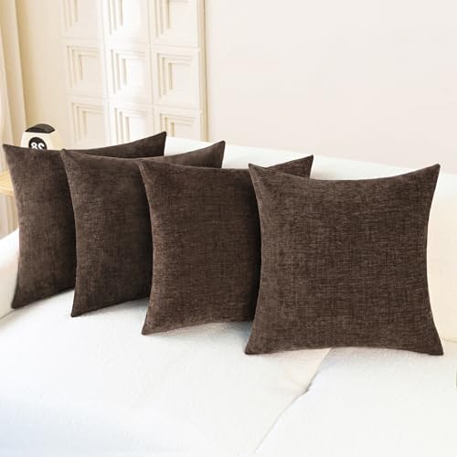 Image of CaliTime Throw Pillow Covers Decorative 18 X 18 Inches Pack of 4 Cozy Chenille Cushion Cases for Couch Sofa Bed Living Room Home Coffee