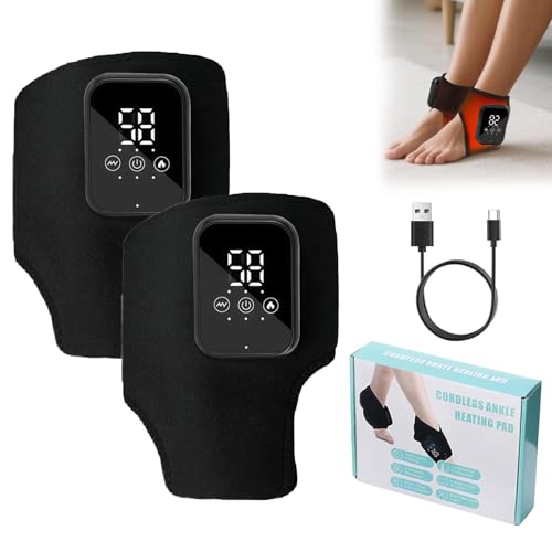 3 in 1 Foot Massager, Electric Massager, Heated Ankle Brace, Portable Feet Heating Pad with 3 Mode & 3 Heat Level, Rechargeable Ankle Massage for Pain and Circulation, Heel, Sole (Black*2)