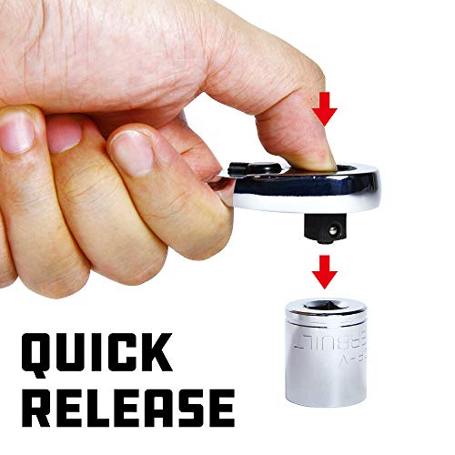 Powerbuilt Low Profile Ratchet, 3/8 Inch Drive, Slim Design Tight Spaces, Quick Thumb Button Socket Release, 649975,Silver - Image 4