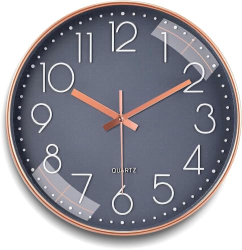 Image of TEKCOOL Plastic Digital Wall Clock 12 inch Silent Quartz Decorative Non-Ticking Classic Clock Battery Operated Round Easy to Read for Room /Home /Kitchen /Bedroom /Office /School- (Grey Gold);