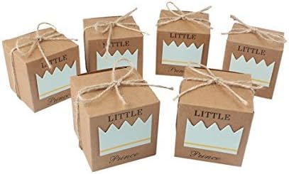 Boxwinds 50pcs Little Princess Baby Shower Kraft Favor Boxes with 50pcs Twine Bow,Gift Box Candy Boxes Baby Shower Decorations Wedding Favors and Gifts Box for Guests 222inch Party Supplies (Blue)