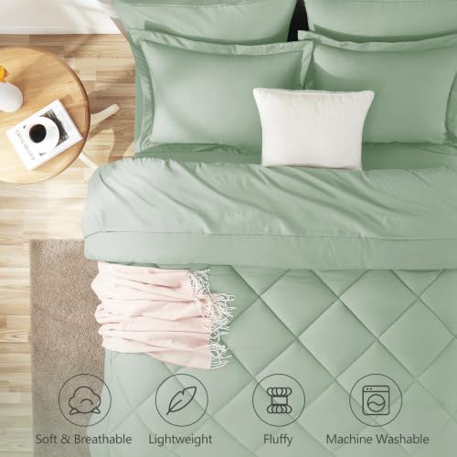 Image of CozyLux Full Size Comforter Sets Sage Green - 7 Pieces Bed in a Bag Full, Luxury Soft Bed Set for All Seasons, Bedding Set with Down Alternative Comforter, Sheets, Pillowcases & Shams