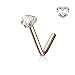 Rose Gold Heart Nose Stud Ring "L" Bend 316L Surgical Steel (CHOOSE SIZE) (20 GA (0.8mm) L. 1/4" (6mm))