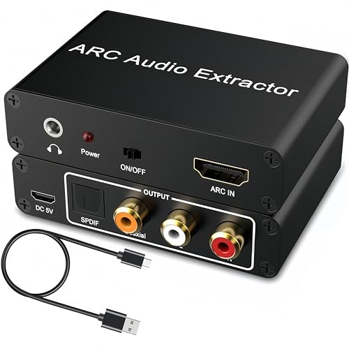 HDMI ARC Audio Extractor Converter 192KHz ARC Audio Extractor Output Optical SPDIF/Coaxial/RCA and 3.5mm Jack Stereo Adapter for HDTV Link to Soundbar Home Amplifier Speaker ect
