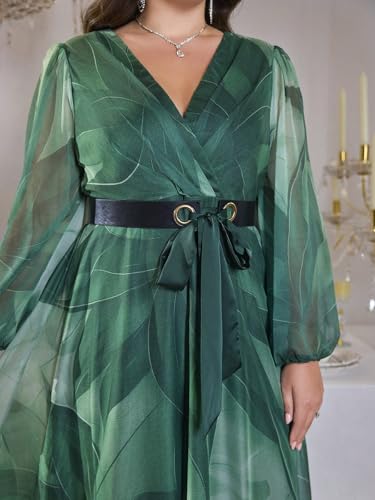 Image of Spring Summer 2024 Plus Size Womens Dresses V Neck Casual Elegant Long Sleeve Floral Print Maxi Dress