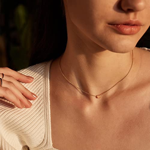 Valloey Rover Gold Star Necklace,Dainty 14K Gold Plated Sterling Silver Round Dot Tiny Heart Little Star Cz Choker Necklace Jewelry Gift For Women(Nck-Gold-Heart) #TOP2
