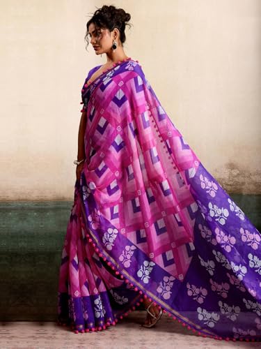 Image of AKHILAM Women's Cotton Printed Saree With Unstitched Blouse Piece
