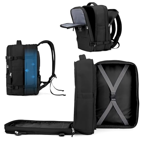 Image of coowoz Large Travel Backpack For Women Men, Carry On Backpack,Hiking Backpack Waterproof Outdoor Sports Rucksack Casual Daypack Expandable Heavy Duty Extra large Backpack Black Expansion