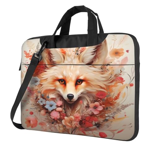 Entemne Funda para portátil de 13/14/15.6 pulgadas, diseño floral artístico de zorro, para mujeres y hombres, ligera, resistente al agua, bolsa de hombro, maletín, multicolor, 15.6 inch