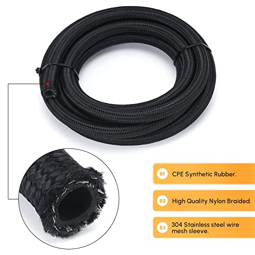Pqy An6 Fuel Line Kit 15Ft Braided Hose + 10Pcs An6 Fitting + 2Pcs Hose Separator Clamp #TOP4