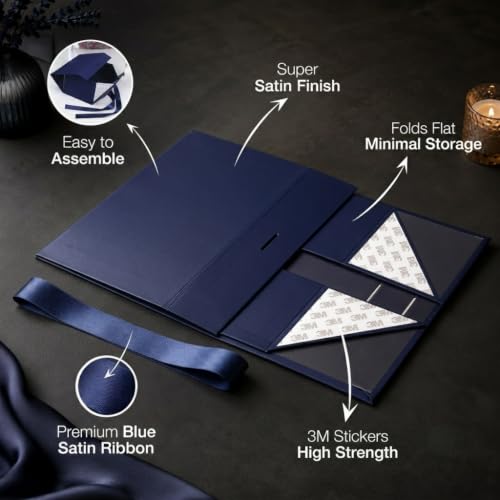 Image of RBS - Foldable Gift Box with Ribbon 23 x 16 x 10cm Gift Boxes for Packaging (1 Pack) Multi-Purpose Gift Boxes for Presents Reuse Gift Packing Box Decorative Hamper Box (Oxford Blue)