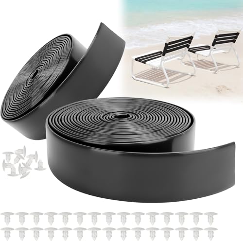 LukLoy 2 Pack 2 Wide x 20ft Long Vinyl Straps for Patio Chairs Repair with 40 Rivets Replacement Straps for Patio Chairs Garden Lawn Chair Repair Straps Black