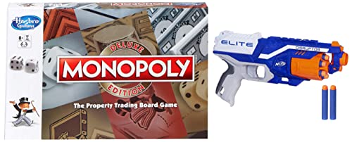 Image of Monopoly Deluxe Edition Game, Fantasy Board Game, Games &Nerf Disruptor Elite Toy Blaster 6-Dart Rotating Drum, Slam Fire, Includes 6 Official Nerf Elite Darts