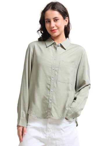 Image of Glam & Chique Women's Relaxed Fit Spread Collar Solid Casual Shirt S-2XL