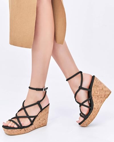 Image of Coutgo Women Platform Wedge Sandals Cork Slingback Wedges Espadrilles Heels Summer Shoes