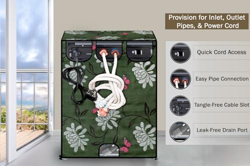 Image of Stylista Washing Machine Cover Compatible for Bosch 8 kg Front Load WAT24463IN Petals Pattern Green