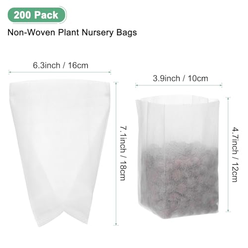 M METERXITY 200-Pack Nursery Growing Bags, 7.1" x 6.3" Non-Woven Plant Nursery Bags - Image 3