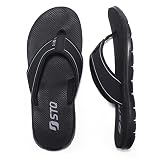 STQ Flip Flops for Women Comfortable Memory Foam Slip Resistant Thong Sandals for Beach All Black 10