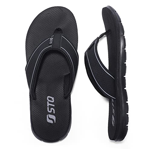 Stq Flip Flops For Women Comfortable Memory Foam Slip Resistant Thong Sandals For Beach All Black 11 #TOP27