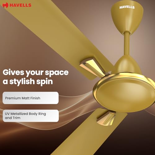 Image of Havells Quickair 1200mm Ceiling Fan, High-Speed, Energy Efficient & Silent Operation with Modern Design, Ideal for Bedrooms | 2 Years Manufacturer Warranty | Desert Gold