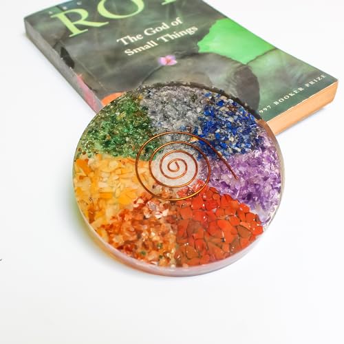 Image of Seven Chakra Crystal Coaster with Power Symbol Charm, Decorative Disc for Meditation Setup and Home Decor